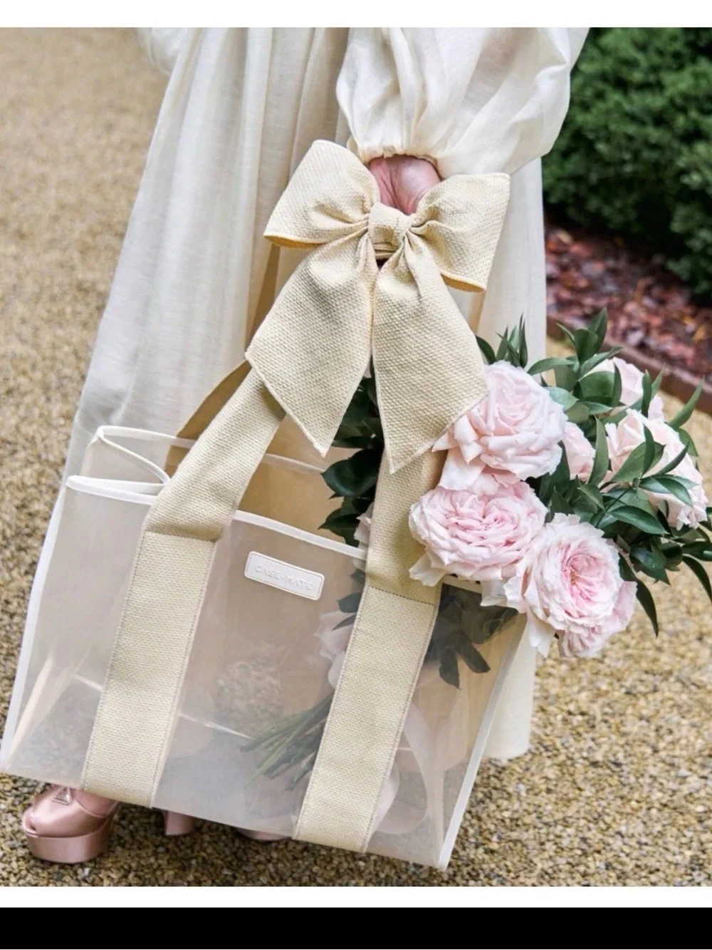 case-mate Cream Jelly Tote with Bow and Matching Pouch